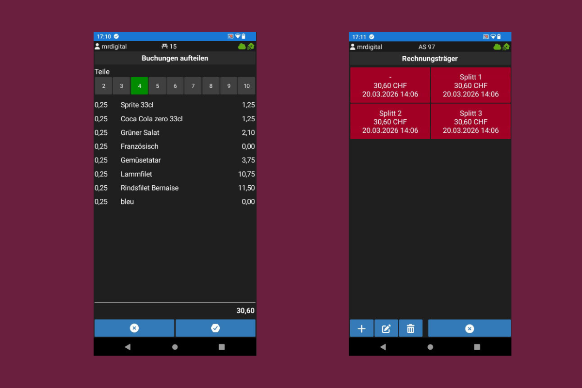  Aida.Touch: Rechnung einfach aufteilen