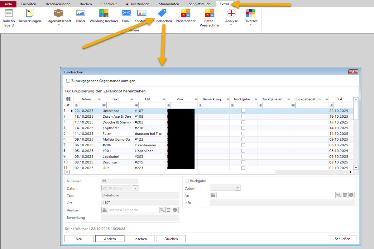 Aida.X Fundsachen verwalten